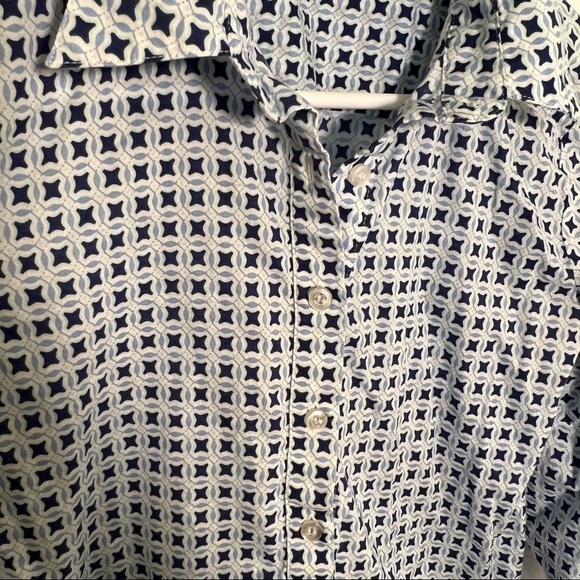 New York & Co Popover Tunic Top White Navy Geometric S - Picture 3 of 10